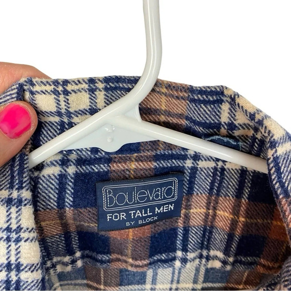 Vintage 90s Plaid Button Down Flannel Shirt Mens Large Tall Unisex Printed Brown - Picture 11 of 11